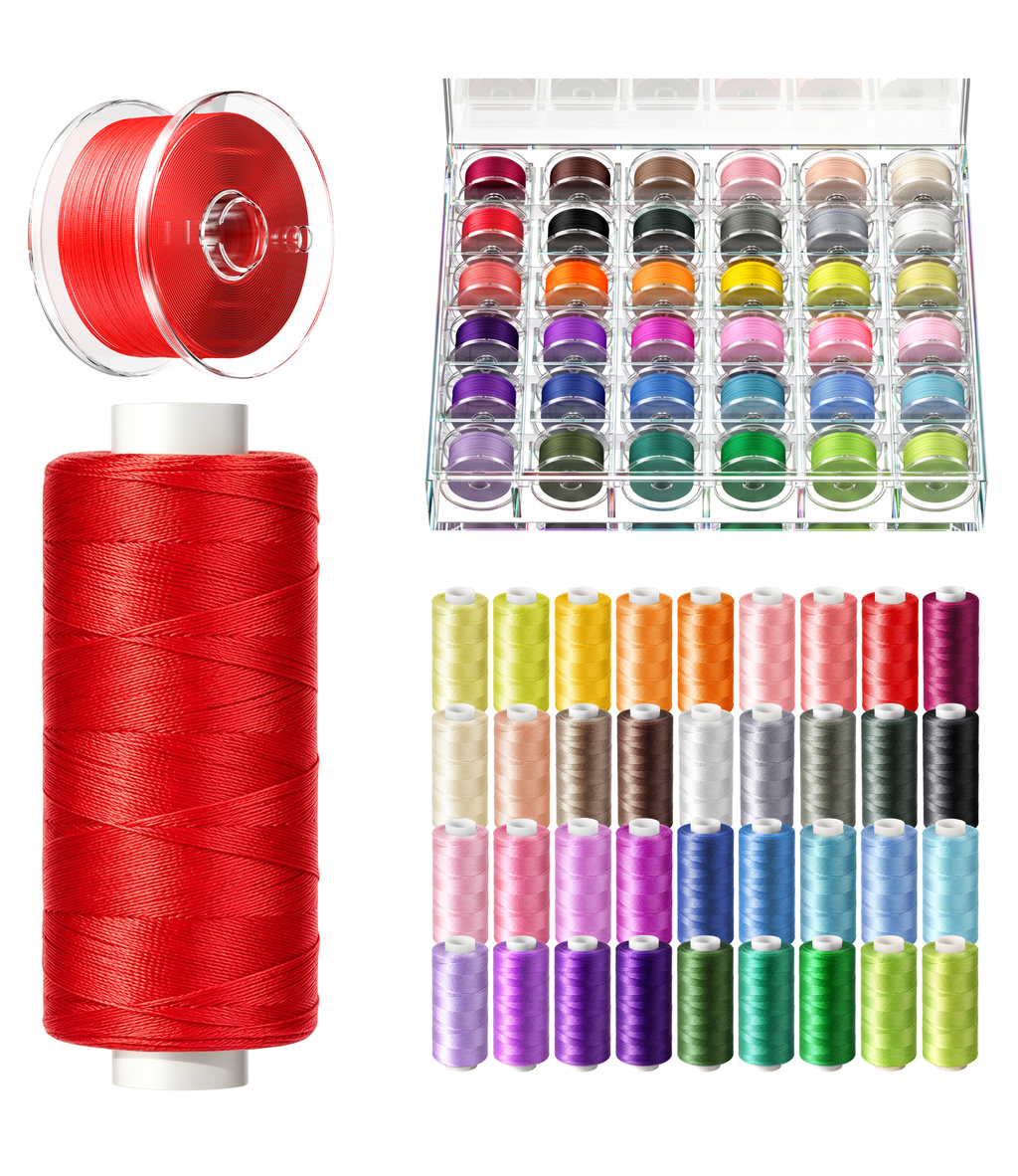 LIUHG Complete 72Pc Sewing Thread Kit with Prewound Bobbins for Embroidery