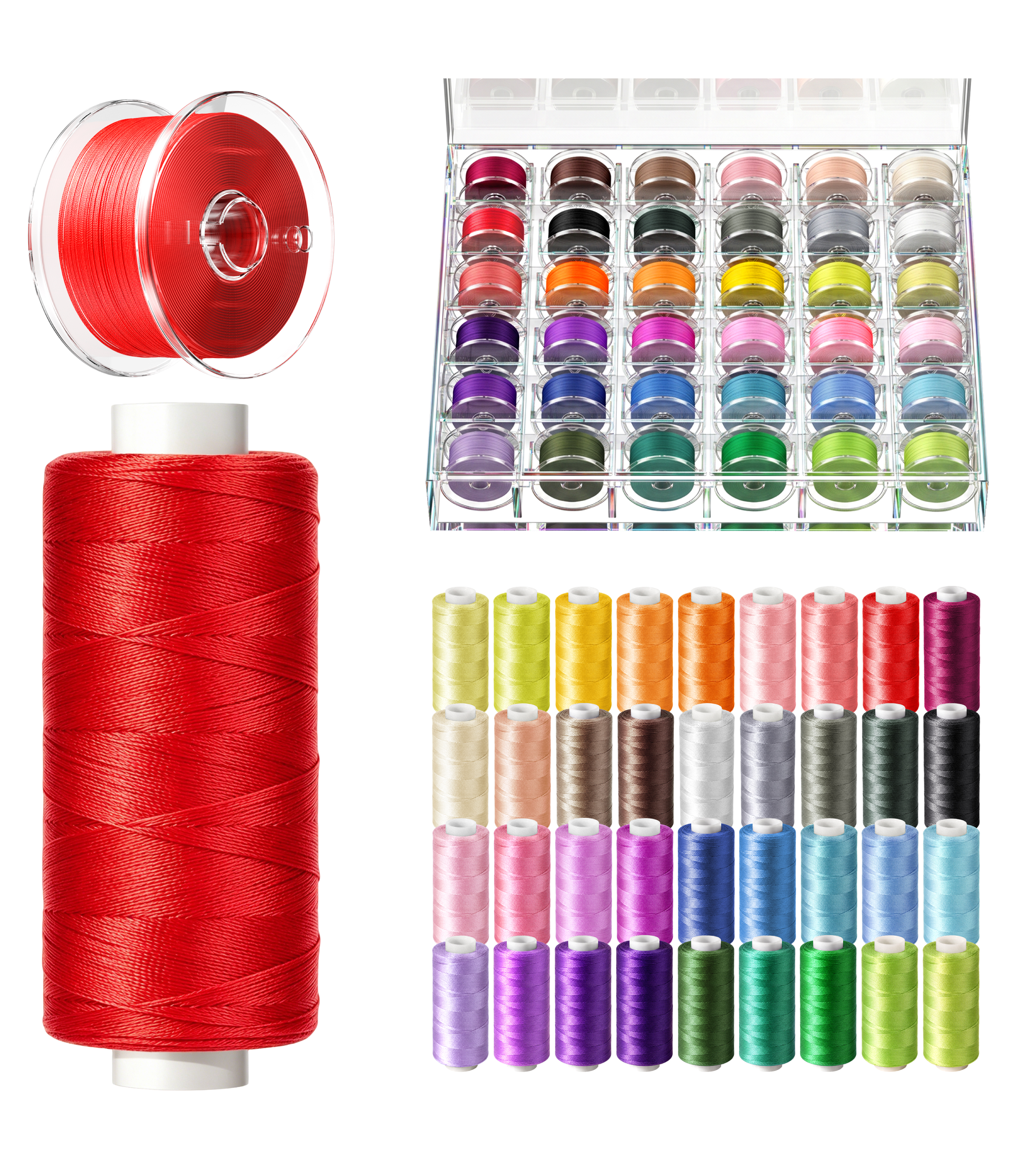 LIUHG Complete 72Pc Sewing Thread Kit with Prewound Bobbins for Embroidery