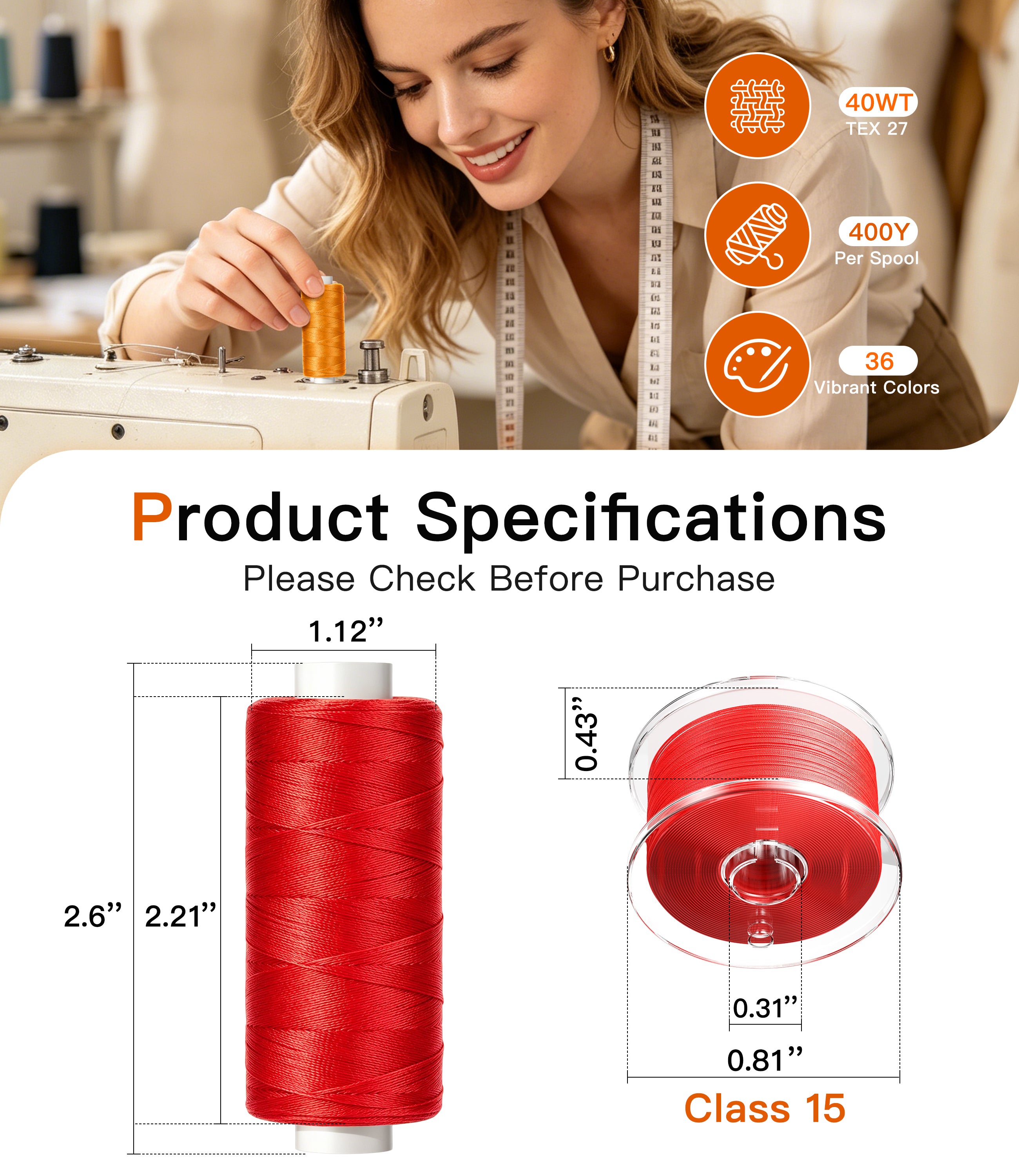 LIUHG Complete 72Pc Sewing Thread Kit with Prewound Bobbins for Embroidery