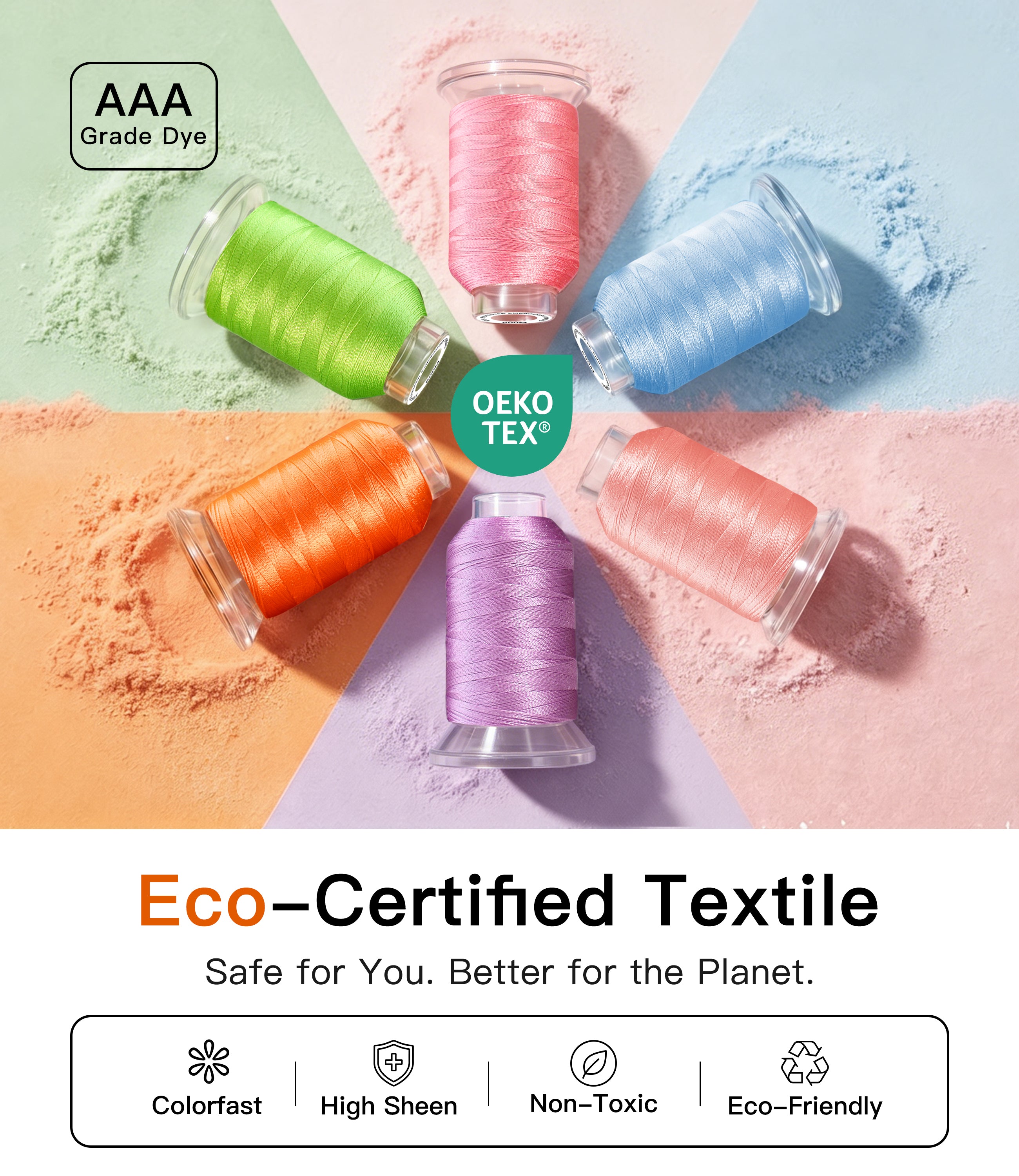 LIUHG AAA-Grade Polyester Embroidery Thread Set - 50 Colors, 550 Yds Each (Lint-Free)